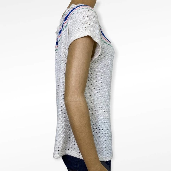 Vintage Crocheted Peasant Blouse Short Sleeve Knit Top - Picture 7 of 11
